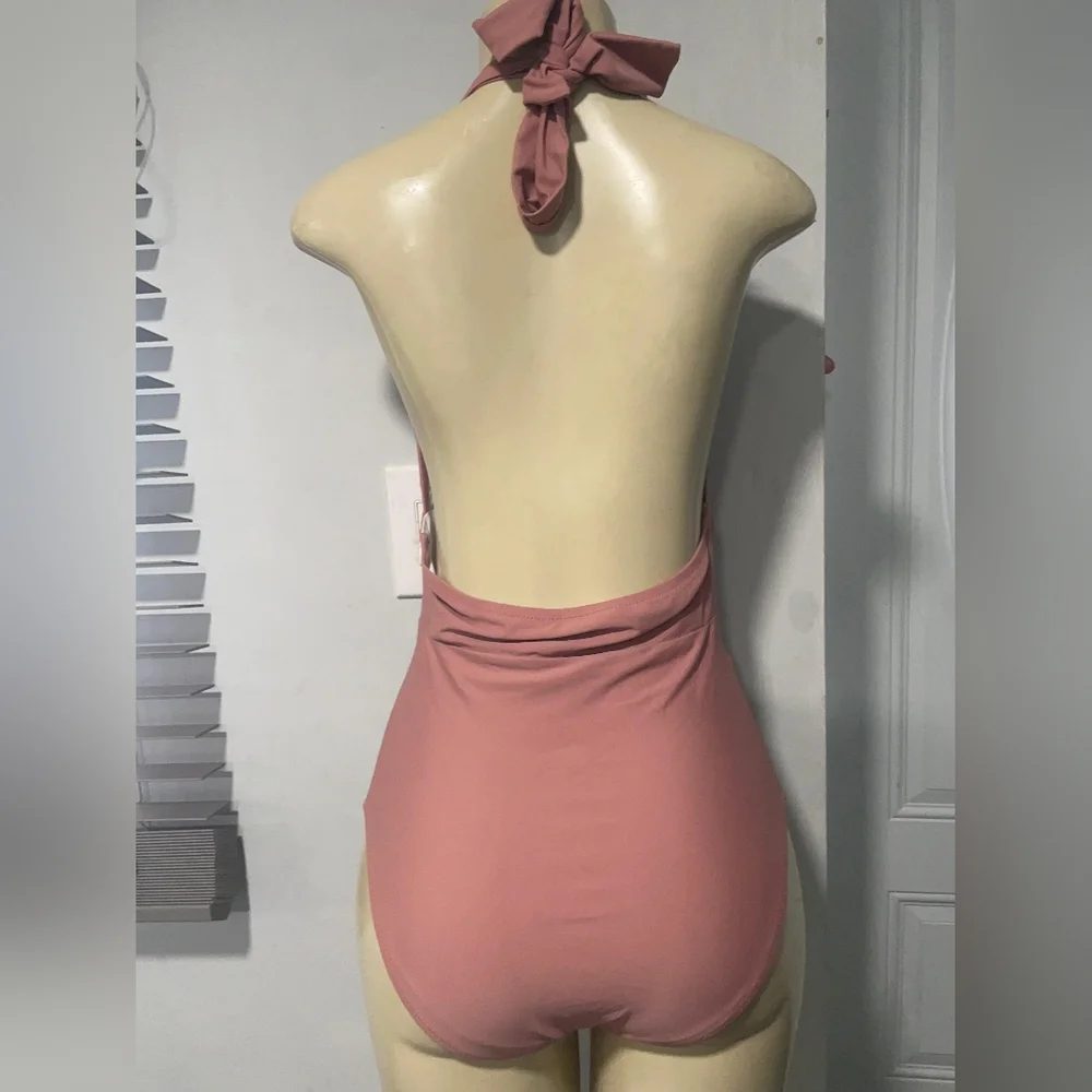 Cupshe Dusty Rose Halter One-Piece Swimsuit - Picture 4 of 8